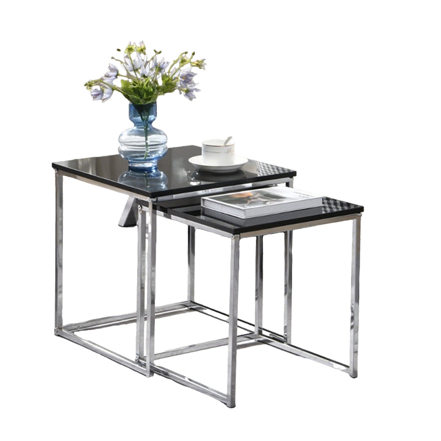 Black Glass Square Nesting Coffee Tables