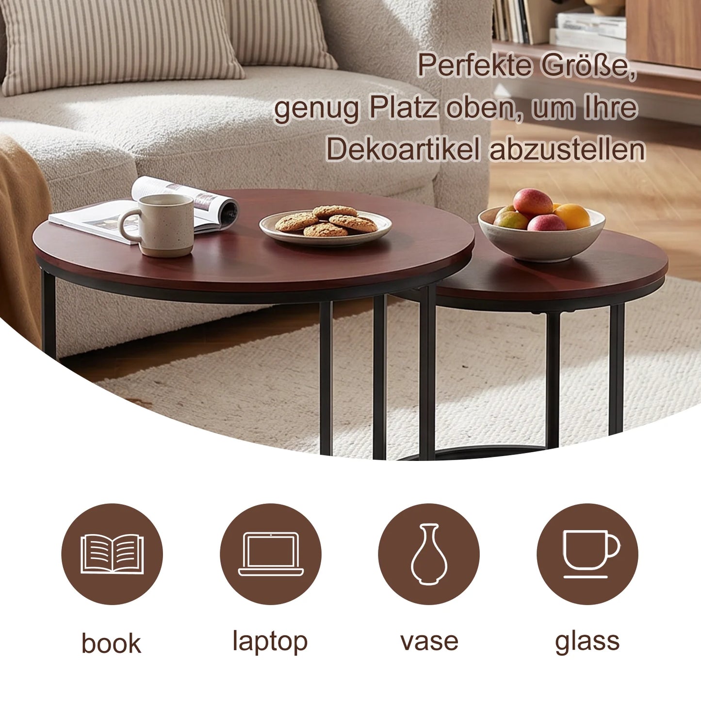 Brown Round Marble Nesting Coffee Tables