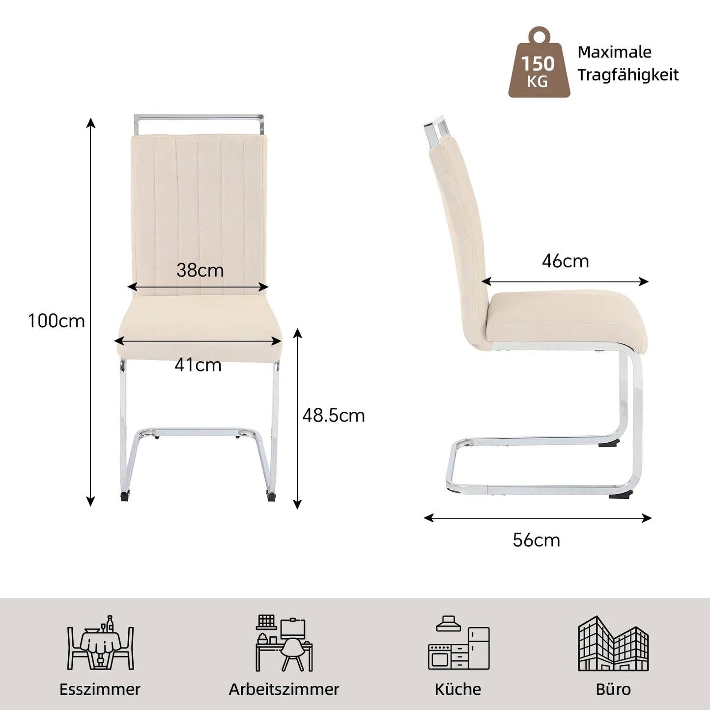 Beige Velvet Cantilever Dining Chairs (Set of 2)