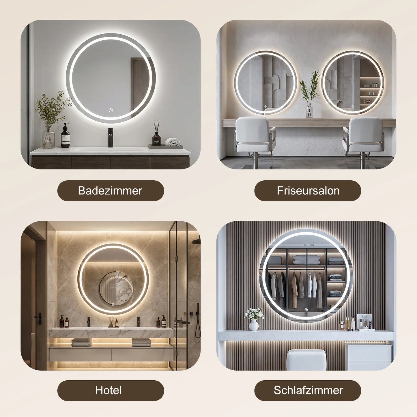 Round Bathroom Mirror with 3 Color Temperature Lights