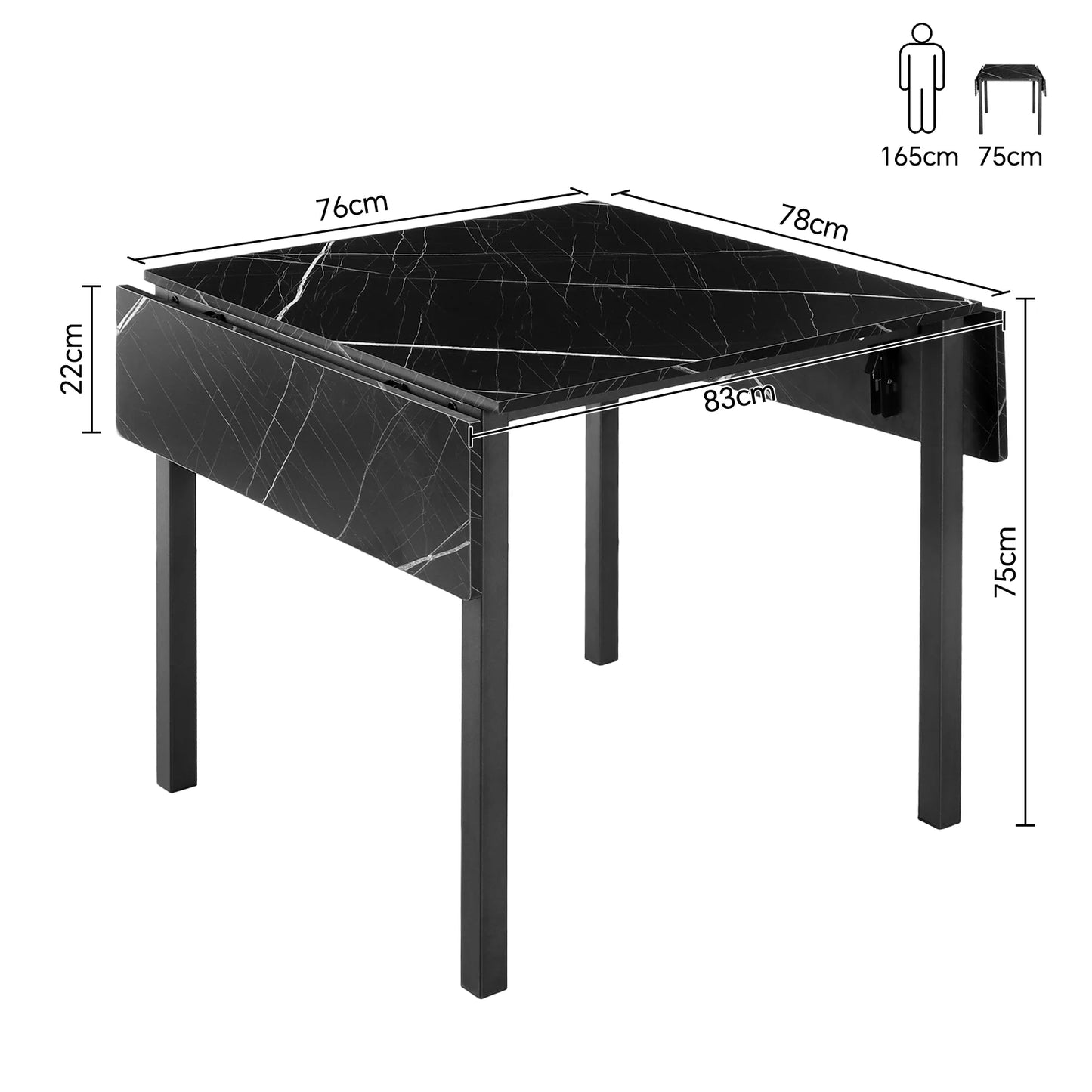Folding kitchen table for 2–4 people Black