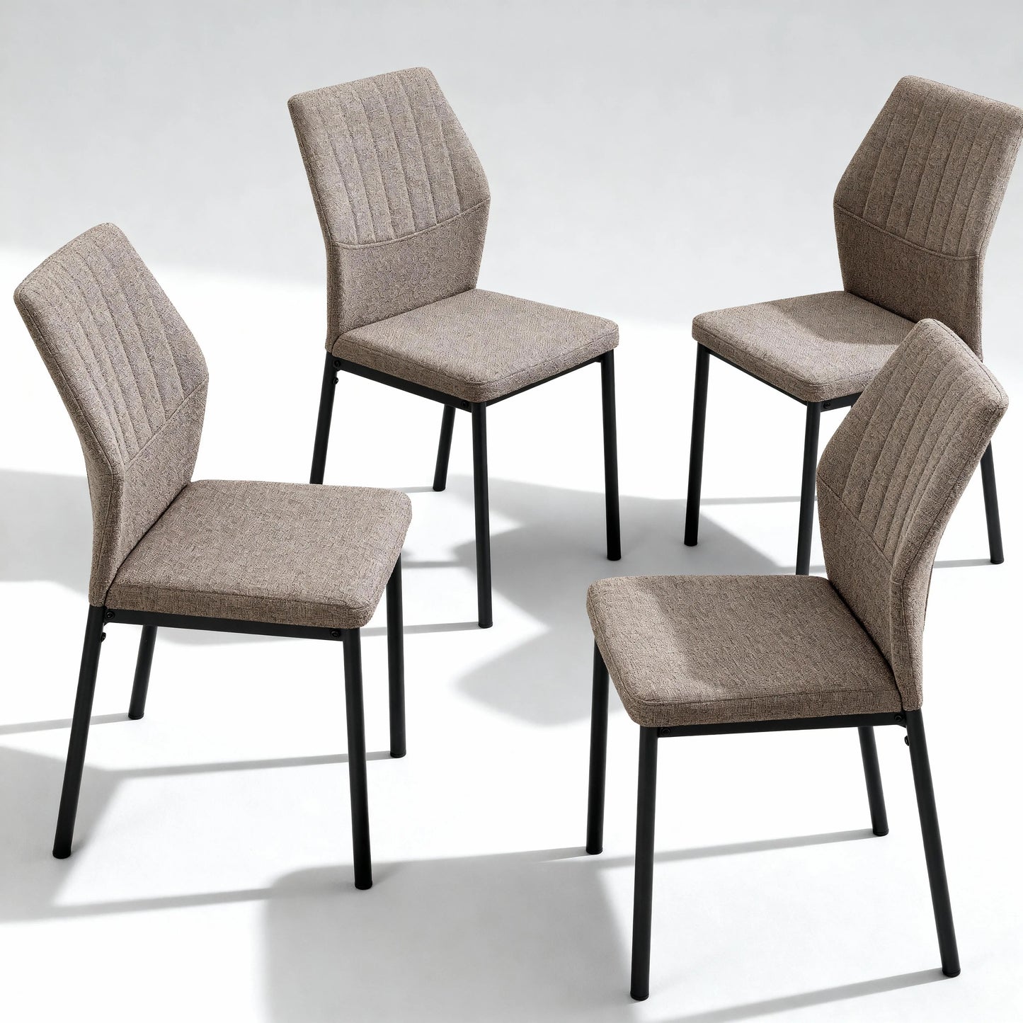 Ergonomic desk chair with contoured backrest and stable metal legs.
Durable dining chair with 150kg weight capacity and rust-resistant frame.