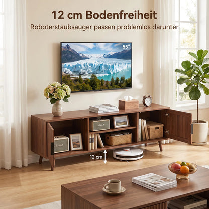 Walnut Fluted TV Stand with Storage Cabinets