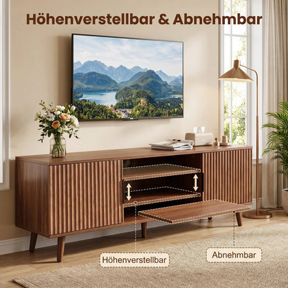Walnut Fluted TV Stand with Storage Cabinets