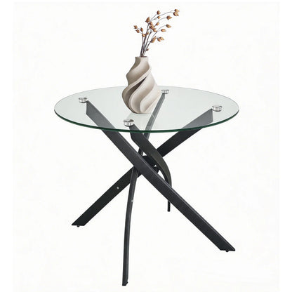 Round Glass Dining Table with  Black Cross Leg Base