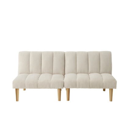 Beige Corduroy 2-Seater Sofa Bed