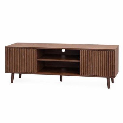Walnut Fluted TV Stand with Storage Cabinets
