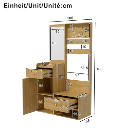 Modern Compact Wardrobe with Mirror, Adjustable Shelves & Hooks, Storage Cabinet for Bedroom
