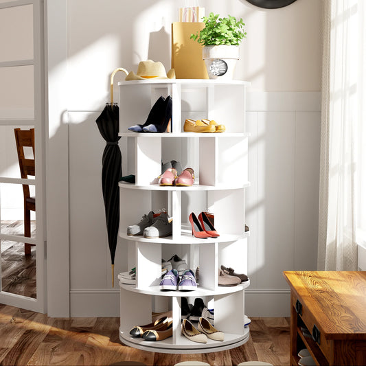 White Rotating Shoe Rack with 5-Tier Storage