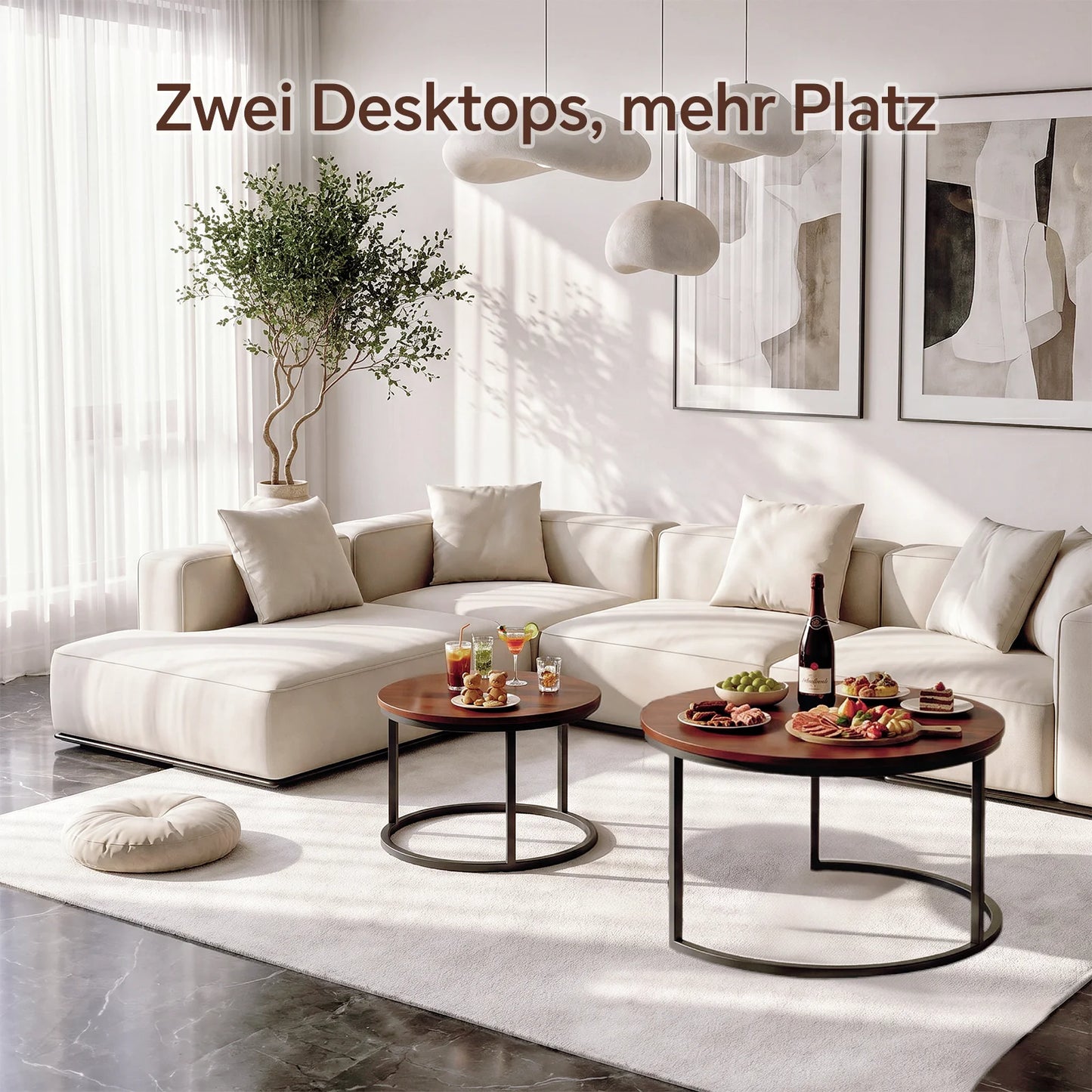 Brown Round Marble Nesting Coffee Tables