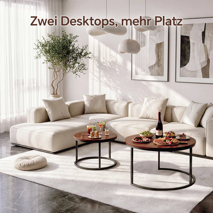Brown Round Marble Nesting Coffee Tables