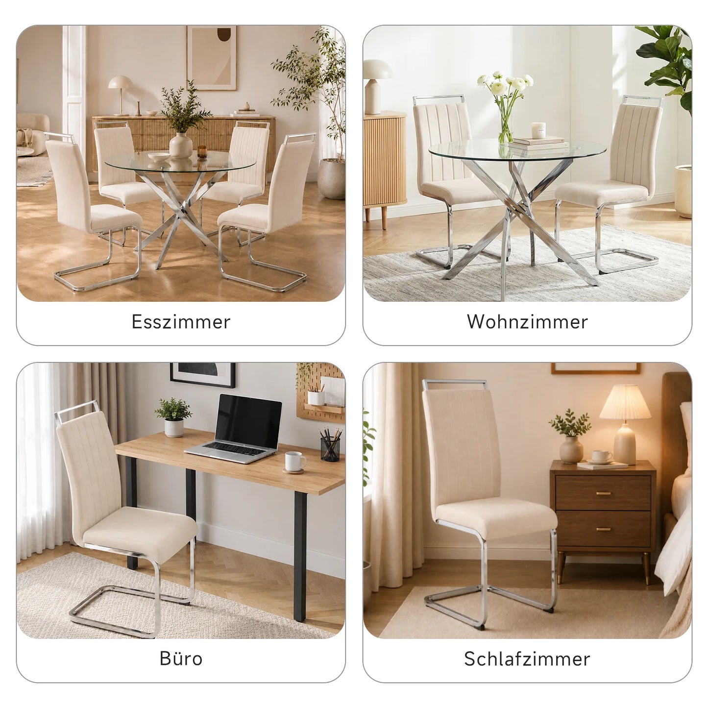 Beige Velvet Cantilever Dining Chairs (Set of 2)