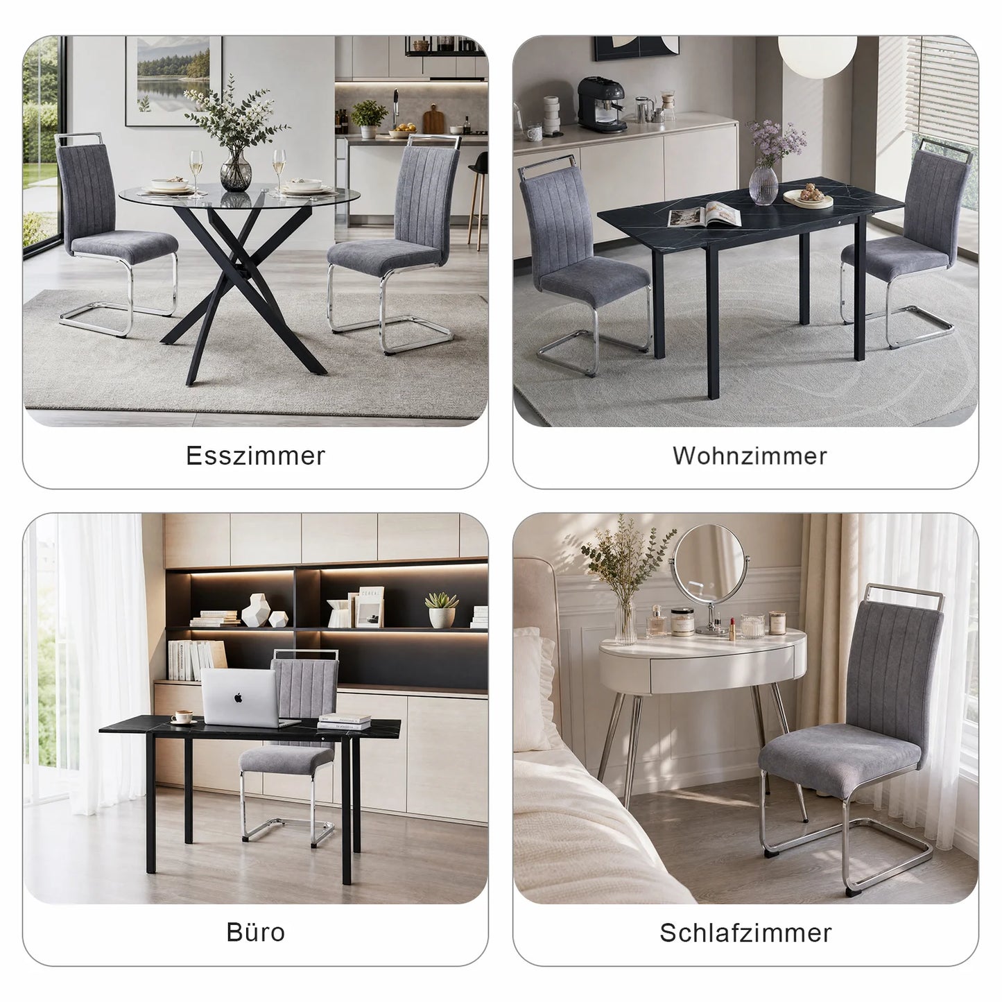 Grey Velvet Cantilever Dining Chairs (Set of 2)