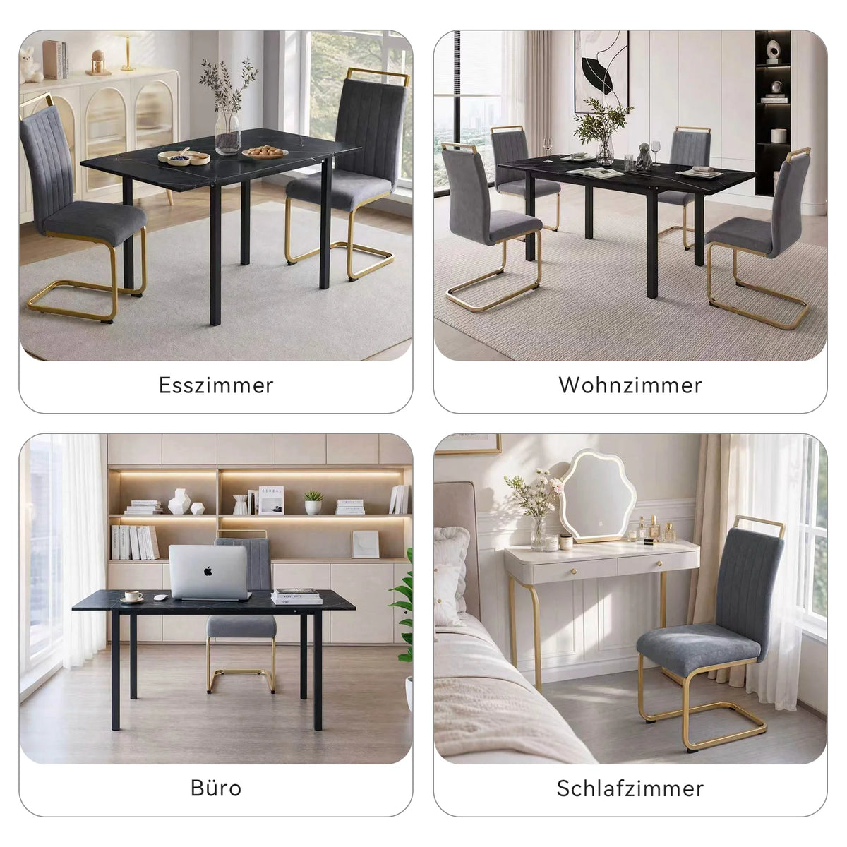 Grey Velvet Cantilever Dining Chairs with Gold Legs(Set of 2)