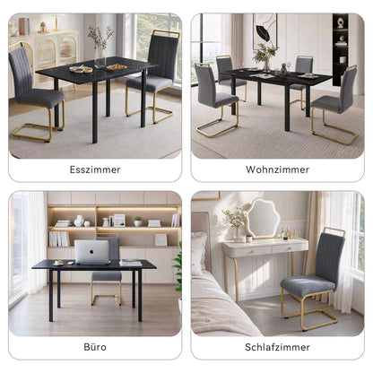 Grey Velvet Cantilever Dining Chairs with Gold Legs(Set of 2)