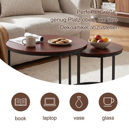 Brown Round Marble Nesting Coffee Tables