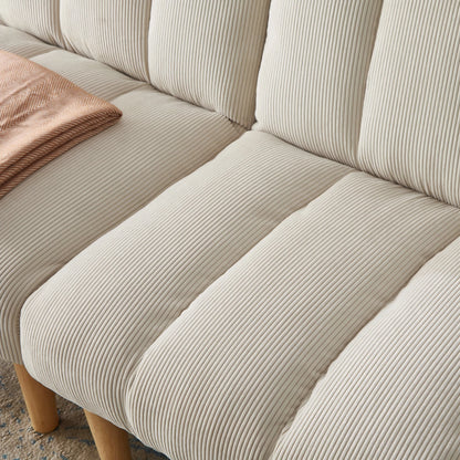 Beige Corduroy 2-Seater Sofa Bed