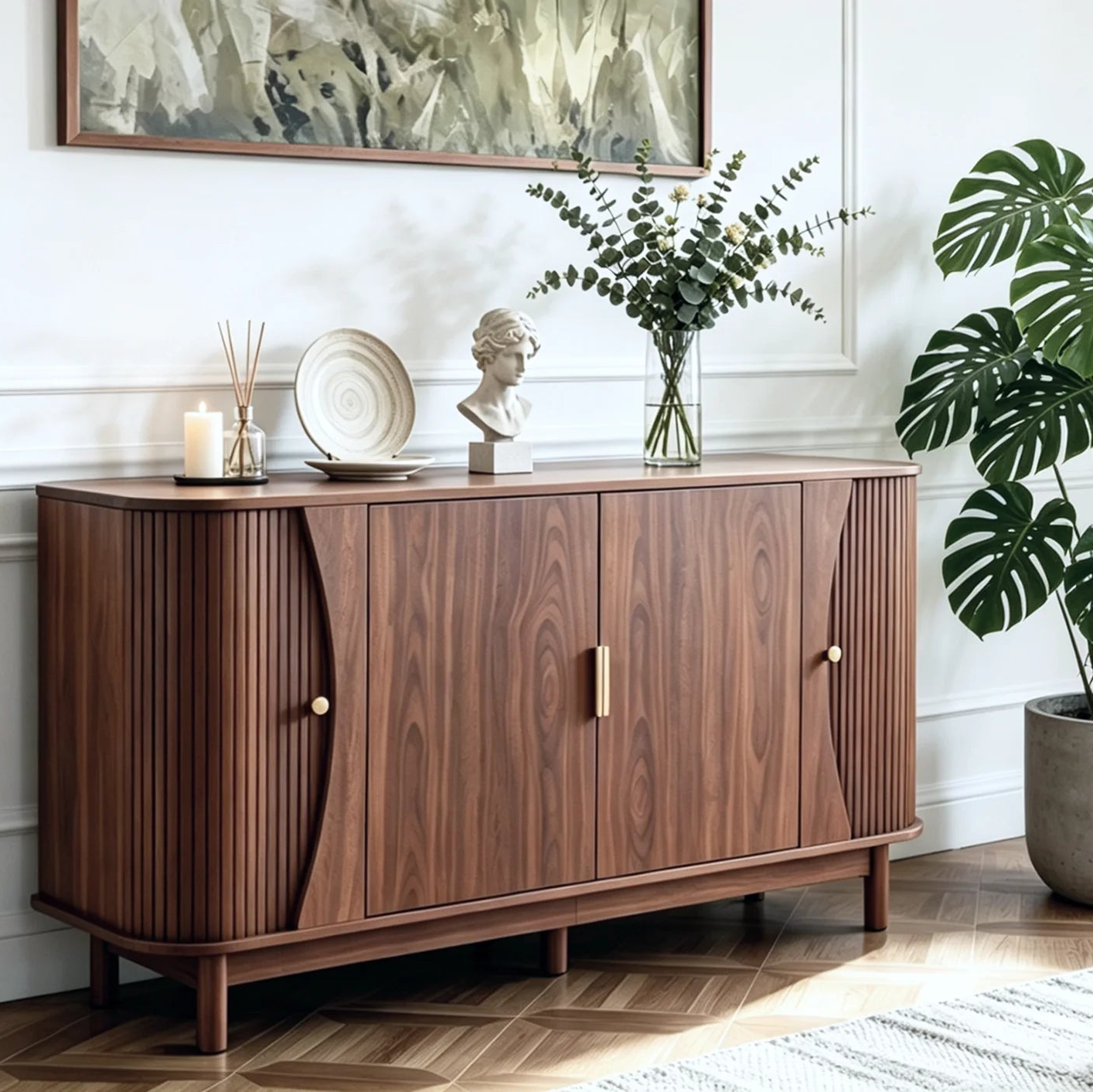 Modern Walnut‑Colored MDF Sideboard 140cm, 2 Sliding Doors
