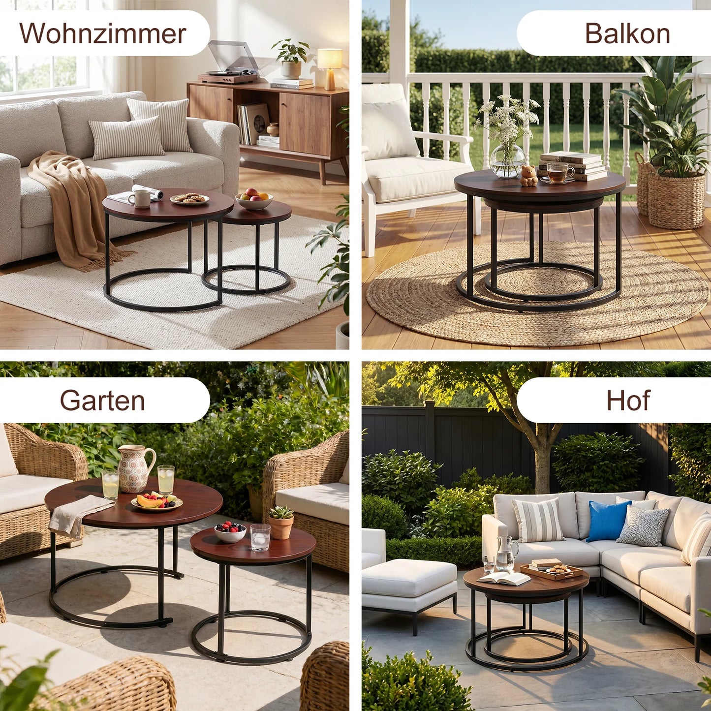 Brown Round Marble Nesting Coffee Tables