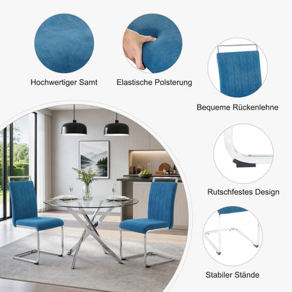 Blue Velvet Cantilever Dining Chairs (Set of 2)