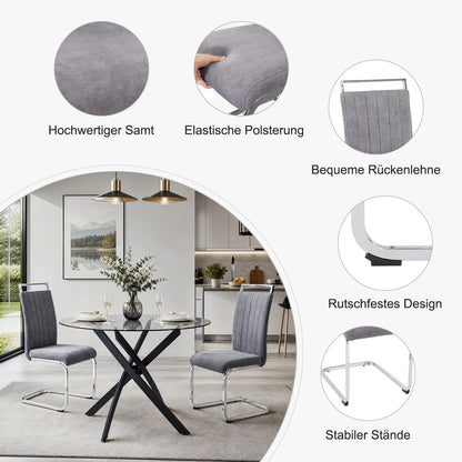 Grey Velvet Cantilever Dining Chairs (Set of 2)