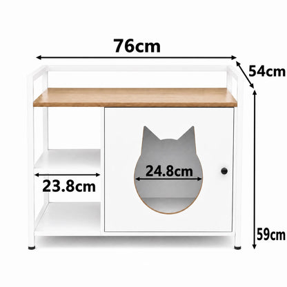 Multifunctional Cat Litter Box Cabinet with Storage, White & Light Oak