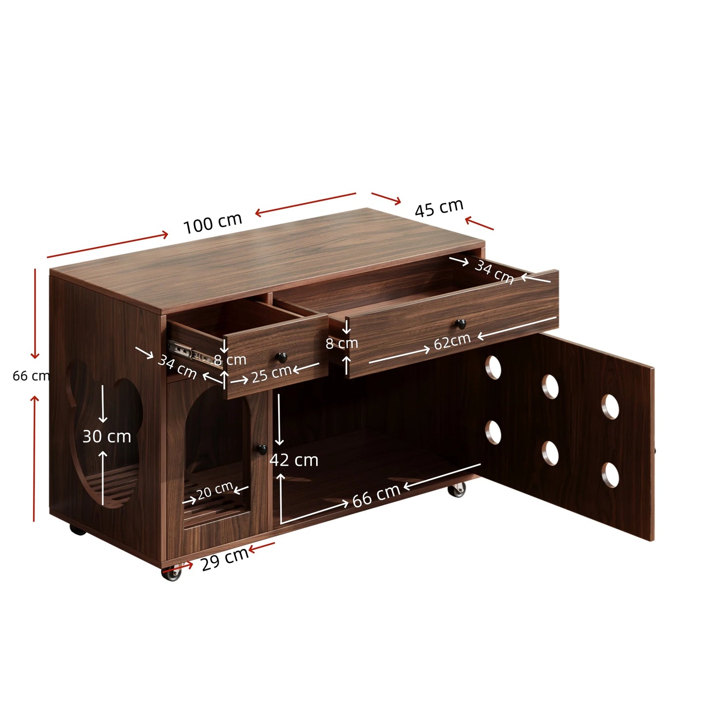 Hidden Cat Litter Box Cabinet with Storage, Walnut Wood Finish, 100cm