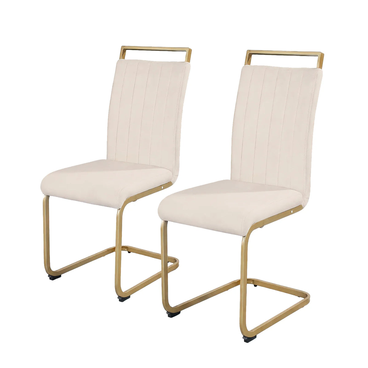 Beige Velvet Cantilever Dining Chairs with Gold Legs(Set of 2)