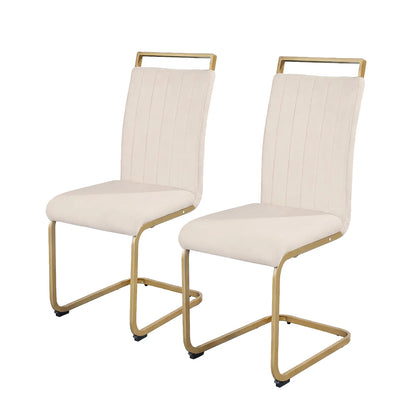 Beige Velvet Cantilever Dining Chairs with Gold Legs(Set of 2)