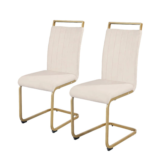 Beige Velvet Cantilever Dining Chairs with Gold Legs(Set of 2)