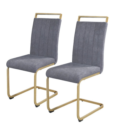 Grey Velvet Cantilever Dining Chairs with Gold Legs(Set of 2)