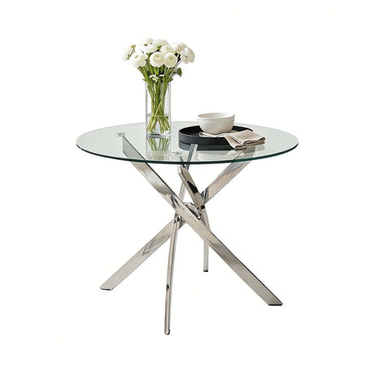 Round Glass Dining Table with Cross Leg Base