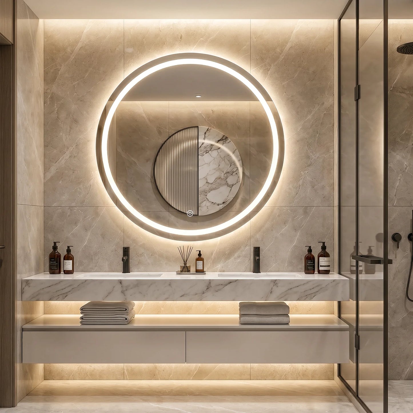Round Bathroom Mirror with 3 Color Temperature Lights
