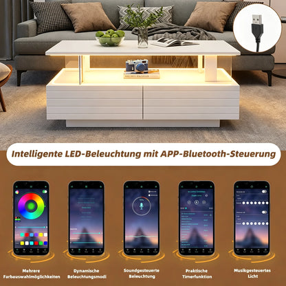 Modern White LED Coffee Table with Storage