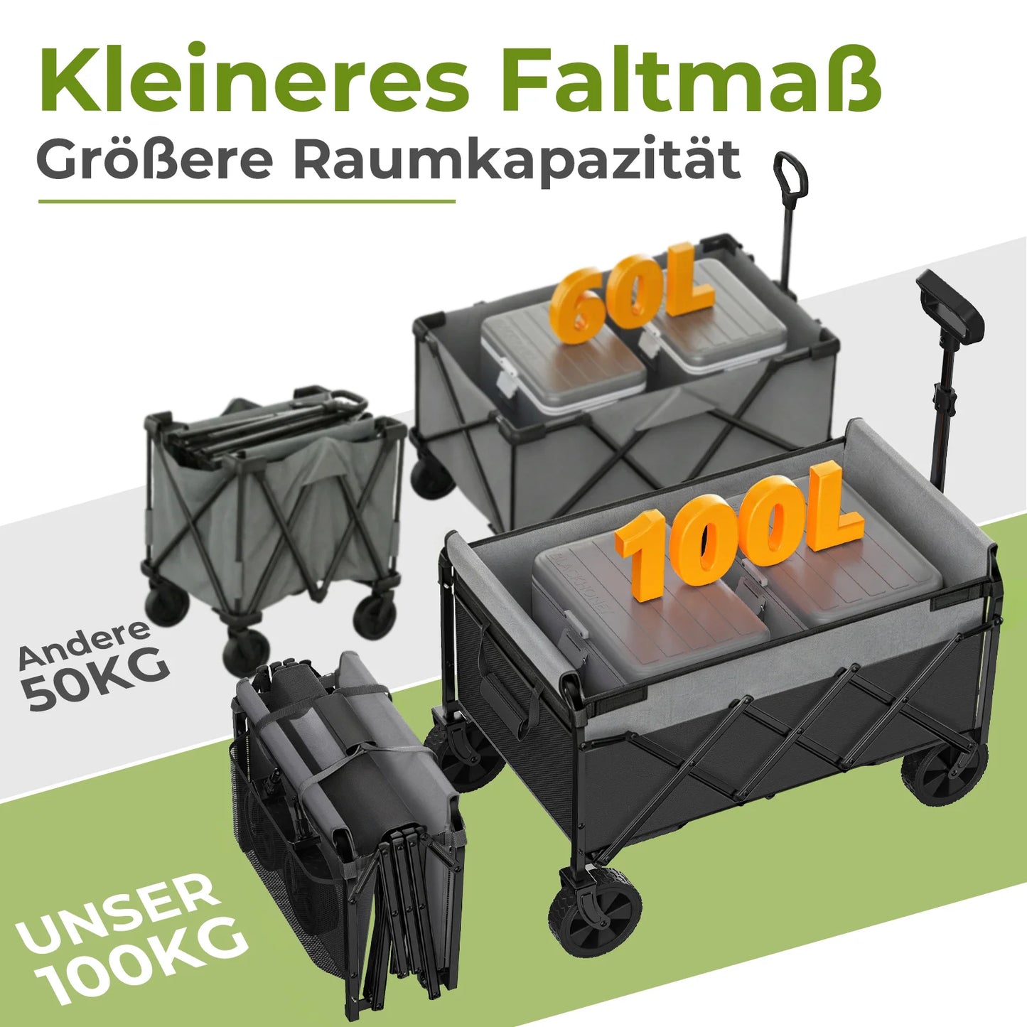 Foldable Handcart, Load Capacity Up to 100 KG, Black