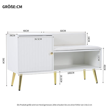 Modern White Shoe Storage Bench with Seat, Backrest & Storage