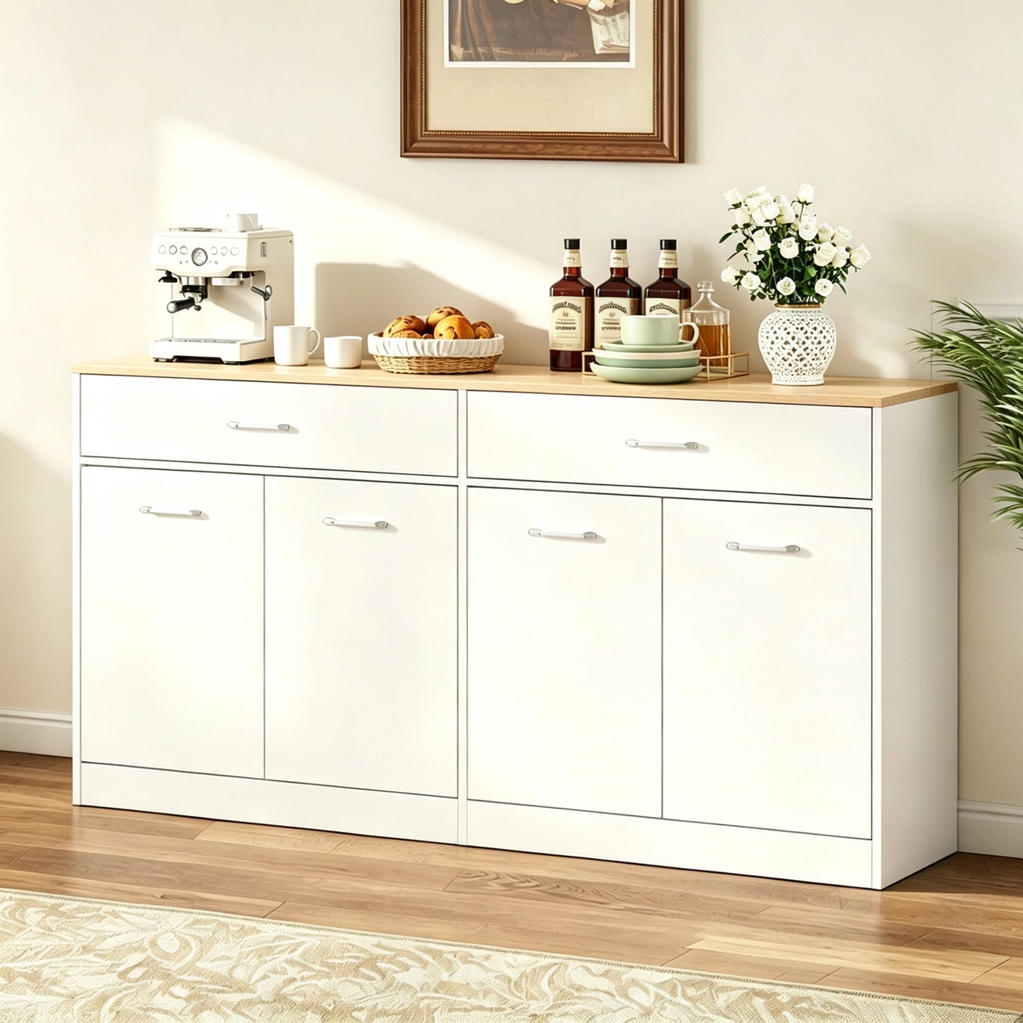 White MDF Kitchen Sideboard with 3 Drawers and Adjustable Shelves