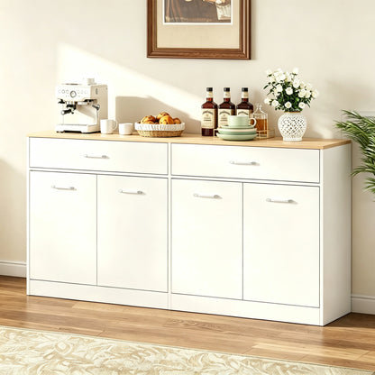 White MDF Kitchen Sideboard with 3 Drawers and Adjustable Shelves