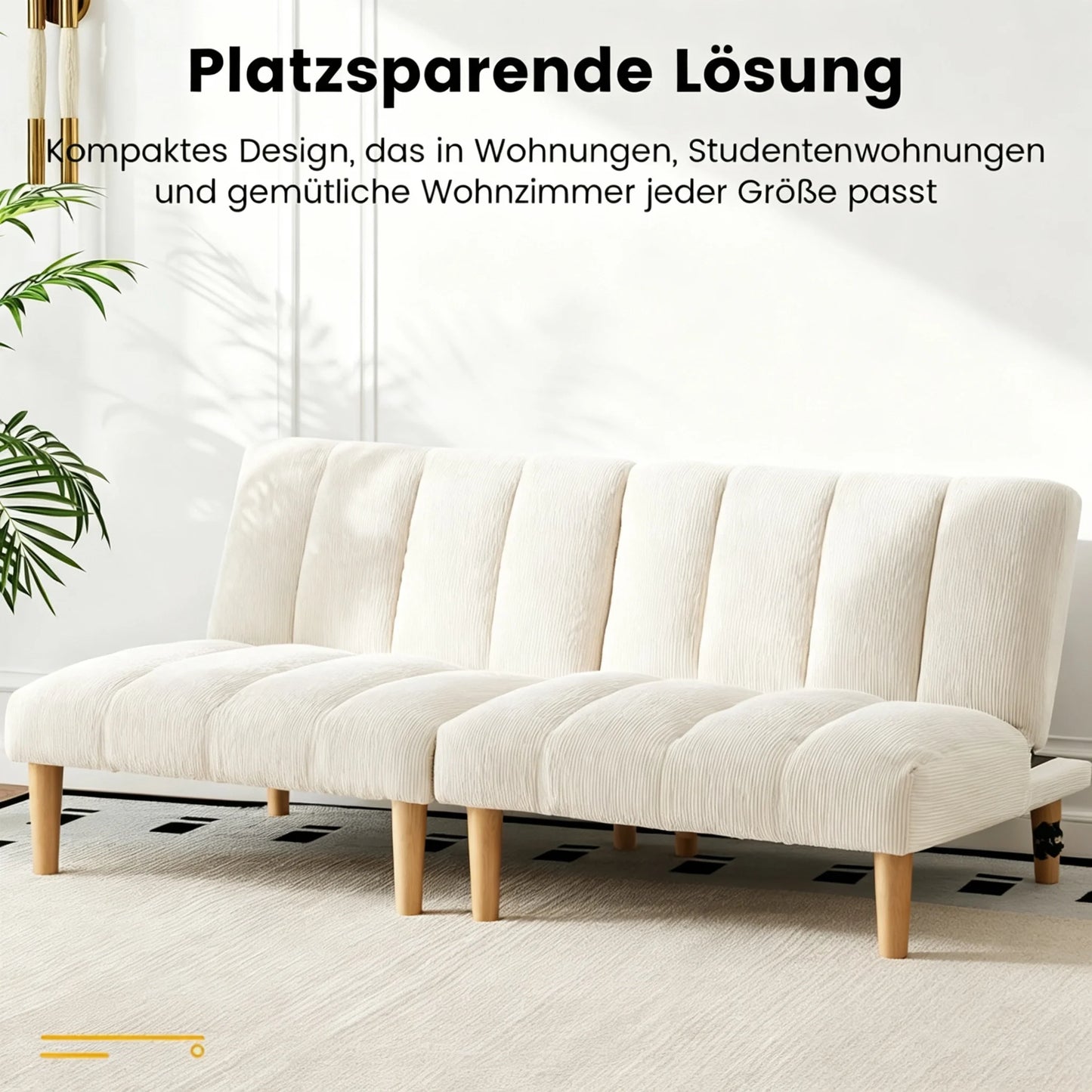 Beige Corduroy 2-Seater Sofa Bed
