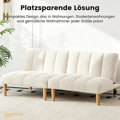 Beige Corduroy 2-Seater Sofa Bed