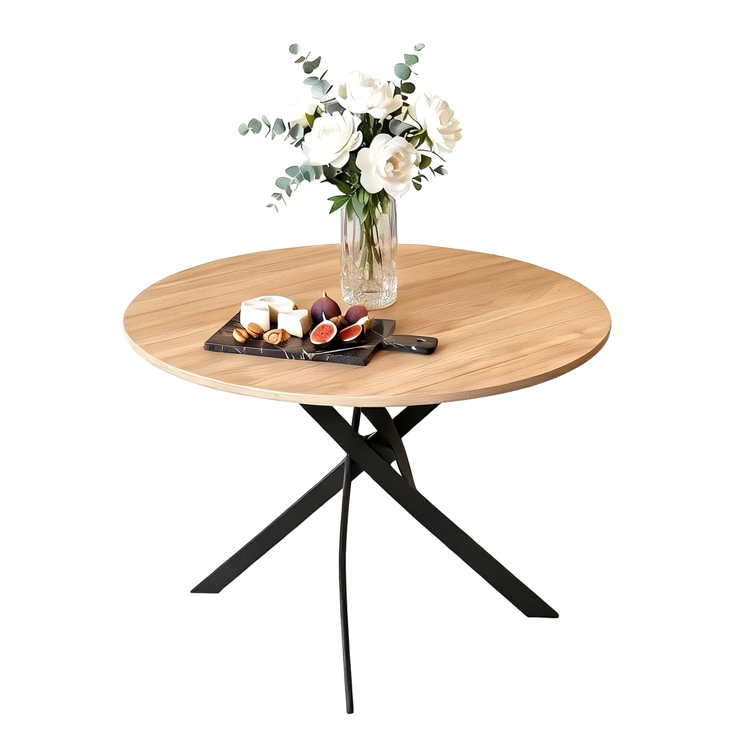 Round Wooden Grain Dining Table with Cross Leg Base