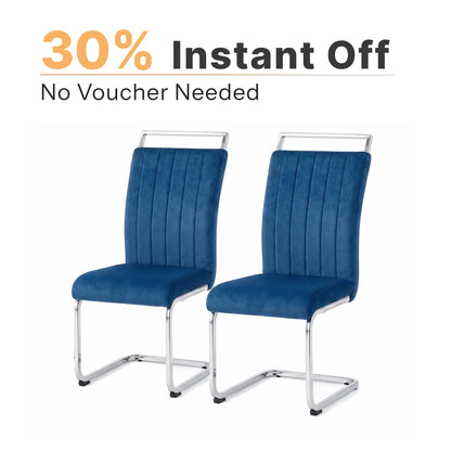 Blue Velvet Cantilever Dining Chairs (Set of 2)