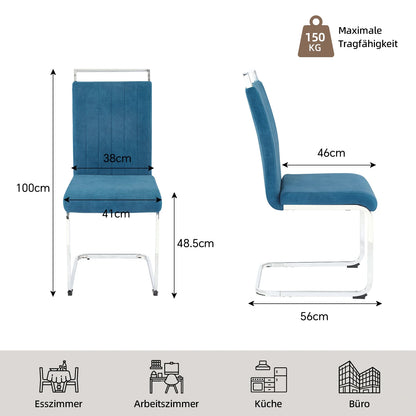 Blue Velvet Cantilever Dining Chairs (Set of 2)