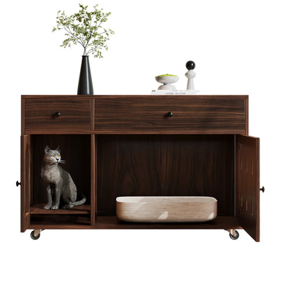 Hidden Cat Litter Box Cabinet with Storage, Walnut Wood Finish, 100cm
