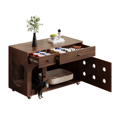 Hidden Cat Litter Box Cabinet with Storage, Walnut Wood Finish, 100cm