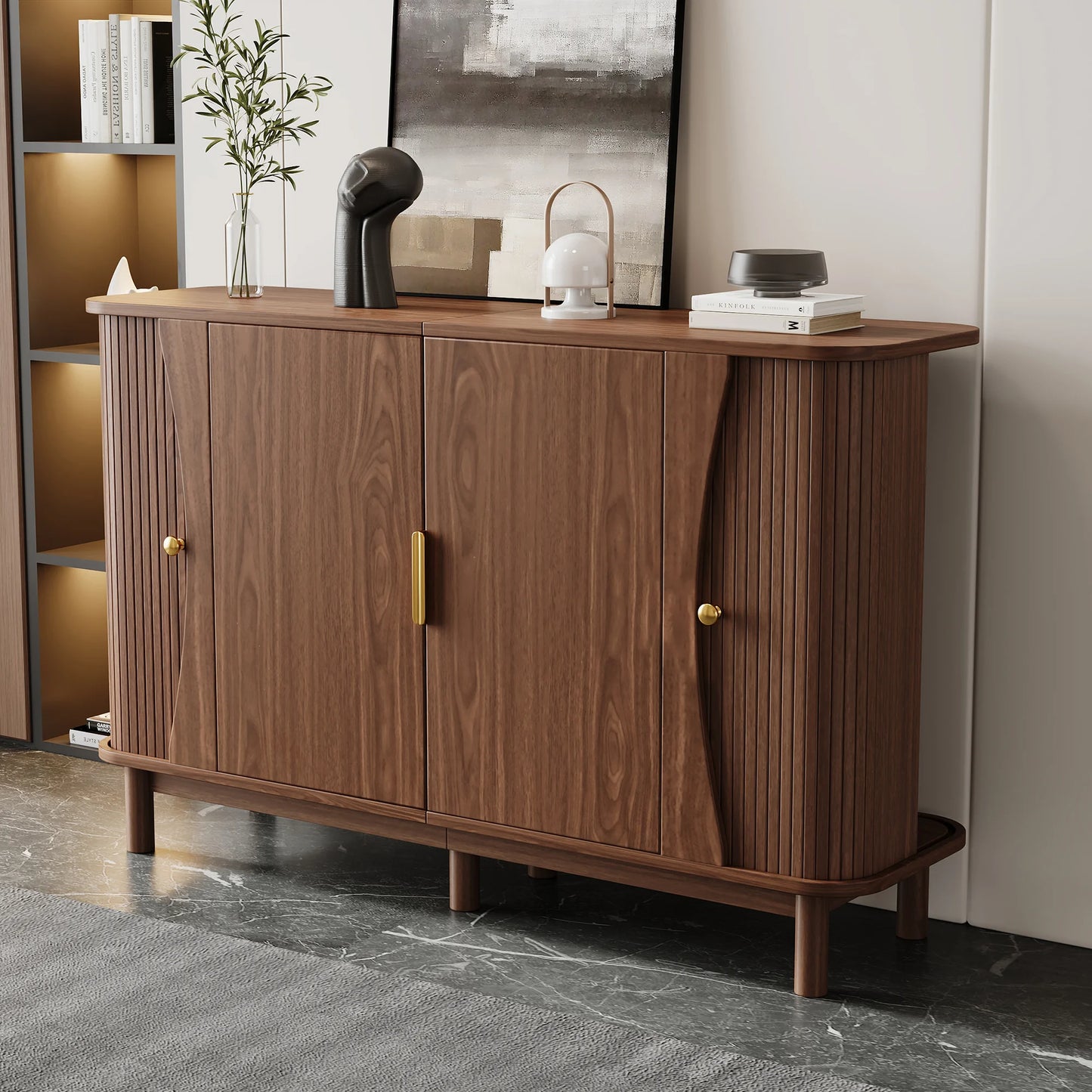 Modern Walnut‑Colored MDF Sideboard 140cm, 2 Sliding Doors