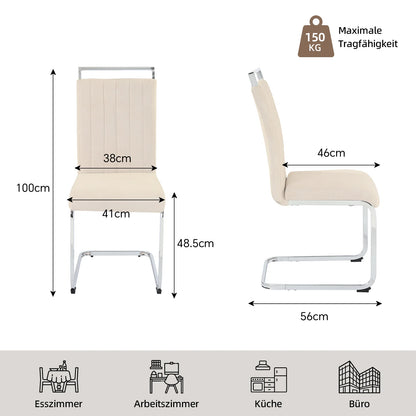 Beige Velvet Cantilever Dining Chairs (Set of 2)