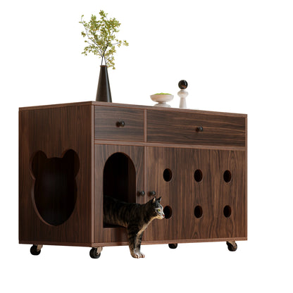 Hidden Cat Litter Box Cabinet with Storage, Walnut Wood Finish, 100cm