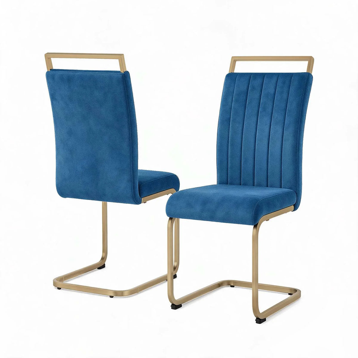 Blue Velvet Cantilever Dining Chairs with Gold Legs(Set of 2)