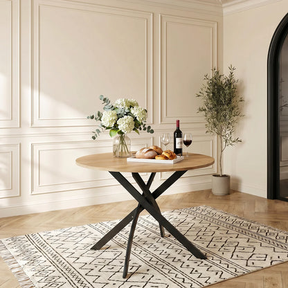 Round Wooden Grain Dining Table with Cross Leg Base
